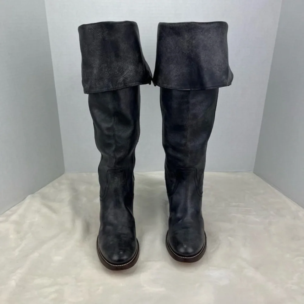 Frye Taylor Over the Knee Distressed Black Boots 77932 Sz 9B